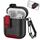 Per AirPods 1/2 Custodia per auricolari wireless in pelle con gancio e supporto (nero rosso) Per AirPods 1/2 Custodia per auricolari wireless in pelle con gancio e supporto (nero rosso)