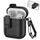 Per AirPods 1/2 Custodia per auricolari wireless in pelle con gancio e supporto (nero) Per AirPods 1/2 Custodia per auricolari wireless in pelle con gancio e supporto (nero)