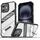Per iPhone 16 Plating Holder PC Hybrid TPU Custodia per telefono (nero trasparente)