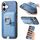 Custodia per iPhone 16 Plus con inserto laterale in pelle con anello a croce retrò e tasca porta carte MagSafe (blu)