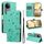 Custodia a libro in pelle con motivo gatto e ape per vivo V50 5G (verde)