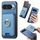 Per Google Pixel 9a Retro Cross Leather Ring Vertical Insert Card Bag MagSafe Custodia per telefono (blu)