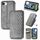 Per iPhone 16e Custodia per telefono in pelle magnetica pressata a griglia cubica (grigio) Per iPhone 16e Custodia per telefono in pelle magnetica pressata a griglia cubica (grigio)