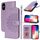Per iPhone X / XS Custodia per telefono in pelle con stampa goffrata a doppia piega (viola) Per iPhone X / XS Custodia per telefono in pelle con stampa goffrata a doppia piega (viola)