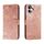 Custodia per telefono in pelle con vibrazione in rilievo con fiori in pizzo per iPhone 16 Plus (oro rosa)
