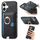 Custodia per iPhone 16 Plus con inserto laterale in pelle con anello a croce retrò e tasca porta carte MagSafe (nera)