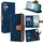 Per iPhone 16 Custodia per telefono con blocco RFID in pelle con cuciture colorate (blu)
