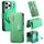 Custodia in pelle con cerniera ad anello per iPhone 16 Pro Max, anti-RFID, MagSafe (verde)