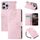 Custodia in pelle con 3 slot per carte e motivo a fiori di rosa per iPhone 16 Pro (rosa)