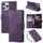 Custodia in pelle con 3 slot per carte e motivo a fiori di rosa per iPhone 16 Pro (viola scuro)