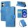 Custodia in pelle con 3 slot per carte di credito e motivo a fiori di rosa per iPhone 16 (blu)