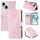 Custodia in pelle con 3 slot per carte di credito e motivo a fiori di rosa per iPhone 15 Plus / 14 Plus (rosa)