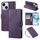 Custodia in pelle con 3 slot per carte di credito e motivo a fiori di rosa per iPhone 15 Plus / 14 Plus (viola scuro) Custodia in pelle con 3 slot per carte di credito e motivo a fiori di rosa per iPhone 15 Plus / 14 Plus (viola scuro)