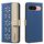 For Google Pixel 8 Pro Splicing Color Hollow Flower Pattern RFID Leather Phone Case(Dark Blue) For Google Pixel 8 Pro Splicing Color Hollow Flower Pattern RFID Leather Phone Case(Dark Blue)
