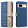 For Google Pixel 8A Splicing Color Hollow Flower Pattern RFID Leather Phone Case(Dark Blue)