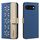 For Google Pixel 9a Splicing Color Hollow Flower Pattern RFID Leather Phone Case(Dark Blue)