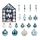 73 pezzi/set Ciondolo decorativo per albero di Natale, palla di Natale dipinta, colore: azzurro bianco