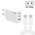 Caricatore GaN PD65W tipo C x 2 + USB 3.0 con cavo dati da tipo C a tipo C, spina europea (bianco) Caricatore GaN PD65W tipo C x 2 + USB 3.0 con cavo dati da tipo C a tipo C, spina europea (bianco)