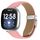 Cinturino per Fitbit Versa 3/4 in pelle con fibbia posteriore tartarugata argento e trama litchi (rosa)