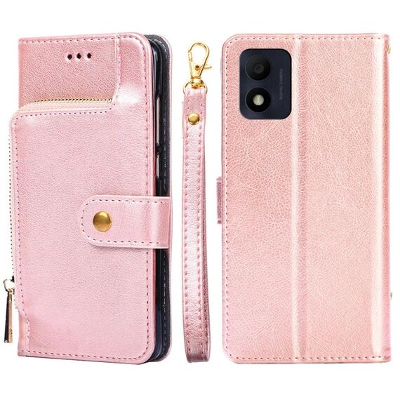 Per Alcatel 1B 2022 Custodia per telefono in pelle con cerniera (oro rosa)