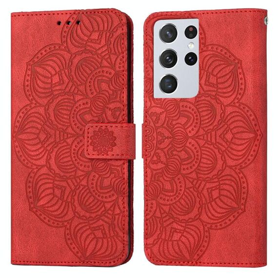 Per Samsung Galaxy S21 Ultra 5G Mandala Flip Leather Case (rosso)