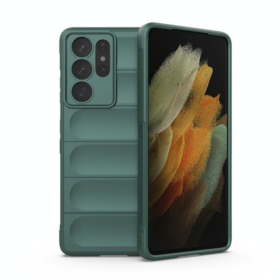Per Samsung Galaxy S21 Ultra 5G Magic Shield TPU + Flanel Phone Case (verde scuro)