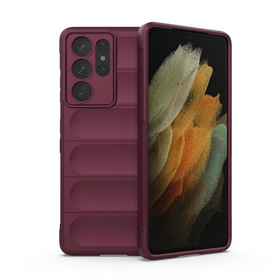 Per Samsung Galaxy S21 Ultra 5G Magic Shield TPU + Flanel Phone Case (vino rosso)