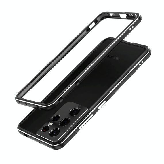 Per Samsung Galaxy S21 Ultra Aurora Series Protettore lente + Telefono in metallo Custodia di protezione (Black Silver)
