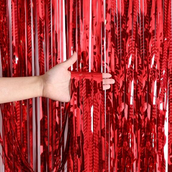 2 pezzi Laser Rain Curtain Birthday Party Background Decorazione murale, colore: 1 m di rosso