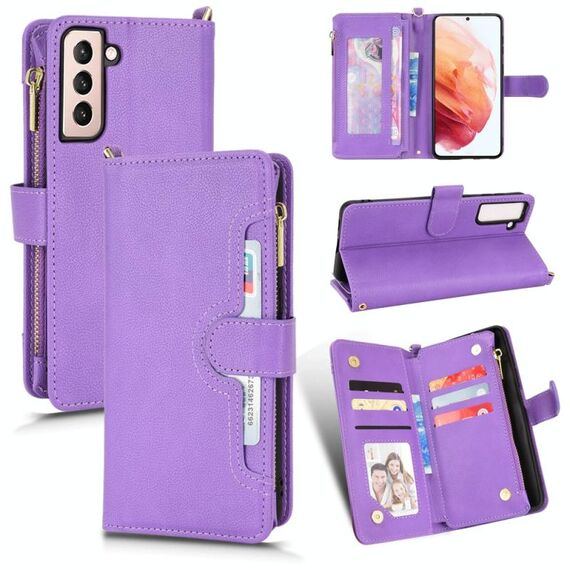 Per Samsung Galaxy S22 5G Litchi Texture Zipper Leather Case (Purple)