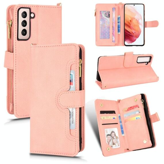 Per Samsung Galaxy S22 5G Litchi Texture Zipper Leather Case (rosa)