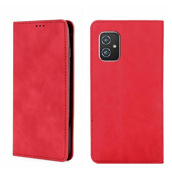 Per Asus Zenfone 8 Skin Feel Magnetic Flip Leth Phone Case (rosso)
