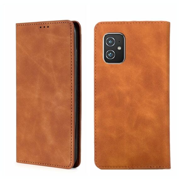 Per Asus Zenfone 8 Skin Feel Magnetic Flip Leather Telefono (marrone chiaro)