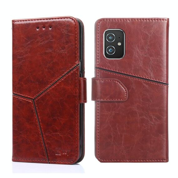 Per Asus Zenfone 8 zs590ks cucitura geometrica Custodia per telefono a flip orizzontale (marrone scuro)
