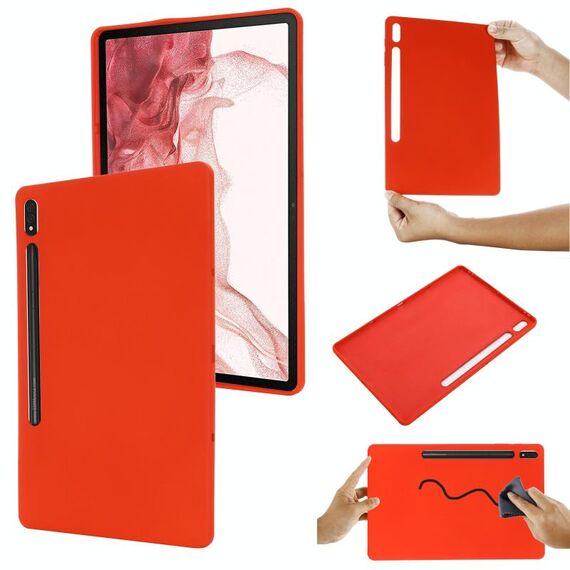 Per Samsung Galaxy Tab S8+/Tab S7+/Tab S7 Fe Fe Pure Color Liquid Silicone Shock Affronta Copertura Full Coverge Case (Red)