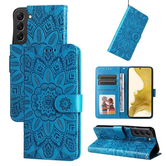 Per Samsang Galaxy S22 5G Custodia in pelle di girasole goffrata (blu)