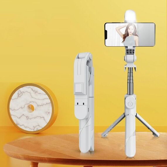 XT02S Mini Bluetooth Live Treppied Selfie Stick (bianco)