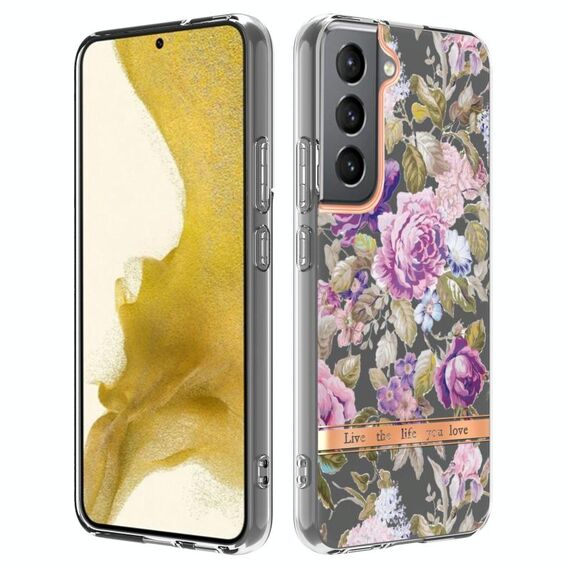 Per Samsung Galaxy S22 Fiori e piante serie IMD TPU Case TPU (Peonia viola)