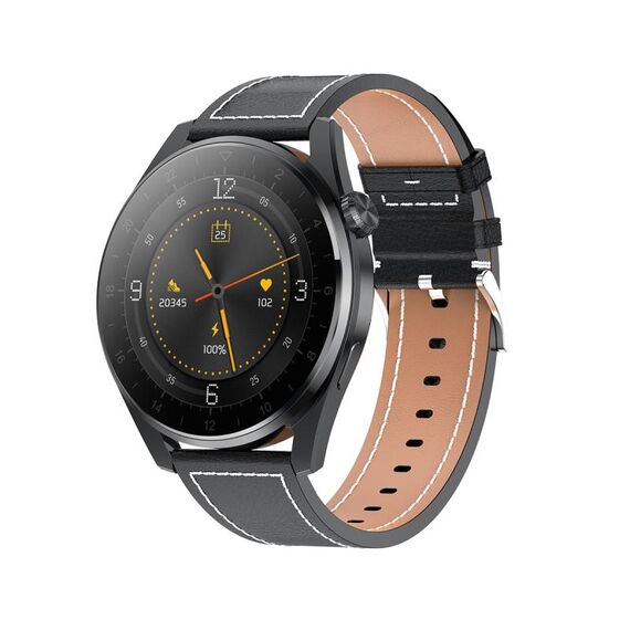 T3 IP68 1,36 pollice con cinturino in pelle Schermo a colori Smart Watch (nero)