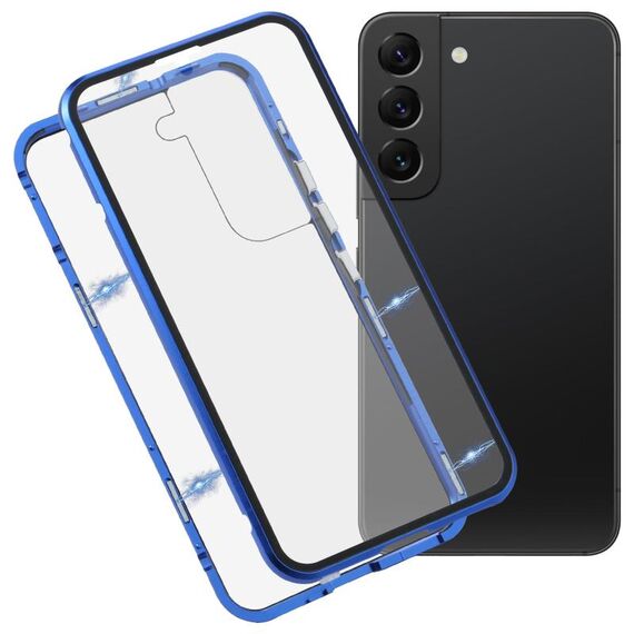 Per Samsung Galaxy S22 5G HD Cassa del telefono temperato in metallo magnetico (blu)