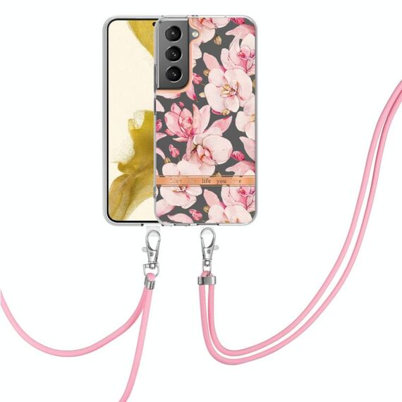 Per Samsung Galaxy S22 5G Fiori serie TPU Cassa del telefono con cordino (rosa Gardenia)