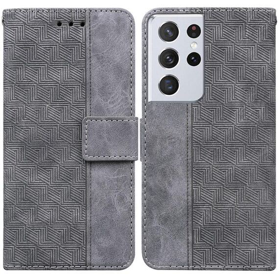 Per Samsung Galaxy S21 Ultra 5G Custodia in pelle in pelle geometrica Geometrica (grigio)