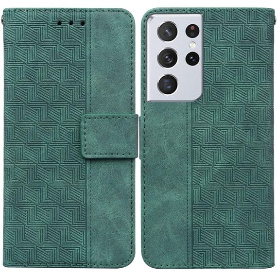 Per Samsung Galaxy S21 Ultra 5G Geometrica Geometrica in pelle con rilievo in pelle (verde)