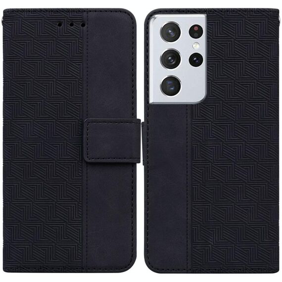 Per Samsung Galaxy S21 Ultra 5G Custodia in pelle geometrica Geometrica (Nero)