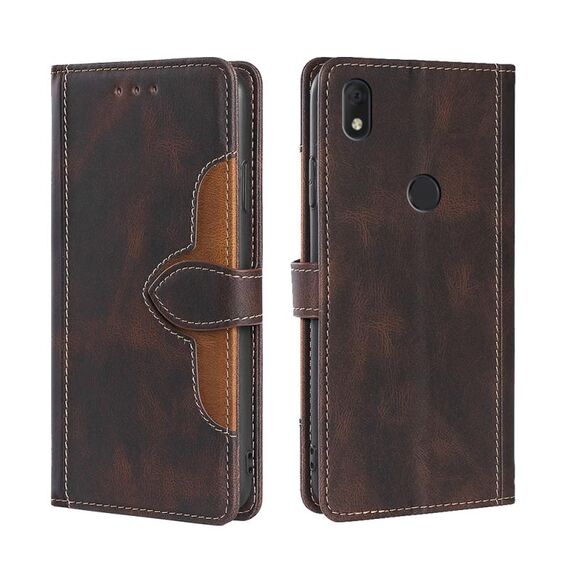 Per Alcatel Axel / Lumos Skin Feel Cappello da paglia Cappello magnetico Cassa del telefono in pelle (marrone)