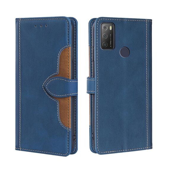 Per Alcatel 1s 2021 / 3L 2021 Skin Feel Steel Cappello di paglia Casetta Magnetica Cassa del telefono in pelle (blu)