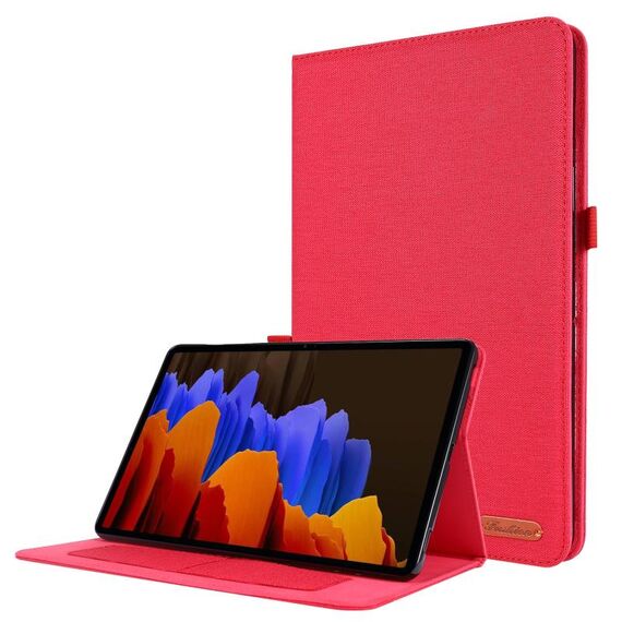 Per Samsung Galaxy Tab S8 Ultra orizzontale flip in tessuto in pelle in pelle con tavoletta con slot e supporto per carte (rosso)