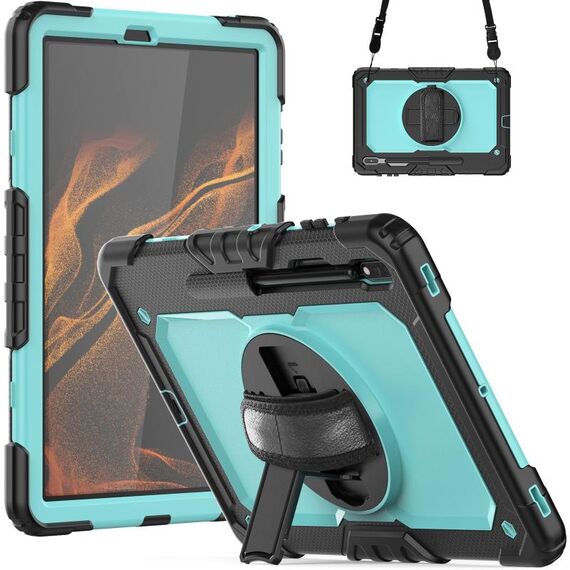 Per Samsung Galaxy Tab S8 + 12,4 pollici SM-X800 Silicone + PC Tablet Case con tracolla (nero + blu chiaro)