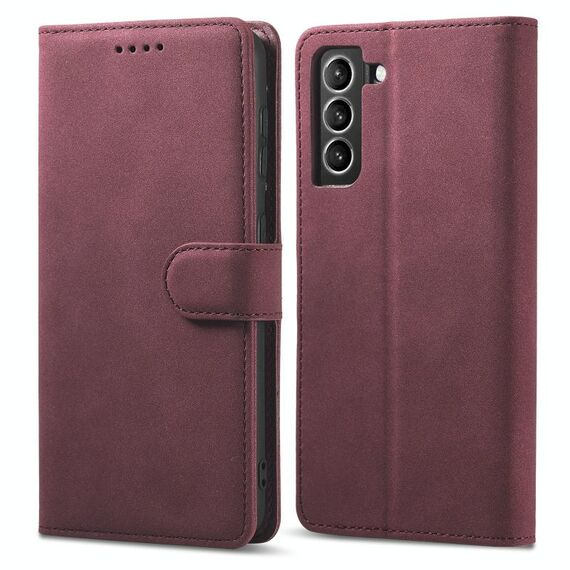 Per Samsung Galaxy S21 Ultra 5G Spazzola antifurto smerigliato Pennello in pelle flip orizzontale con supporto e carta Slot & Portafoglio (vino rosso)