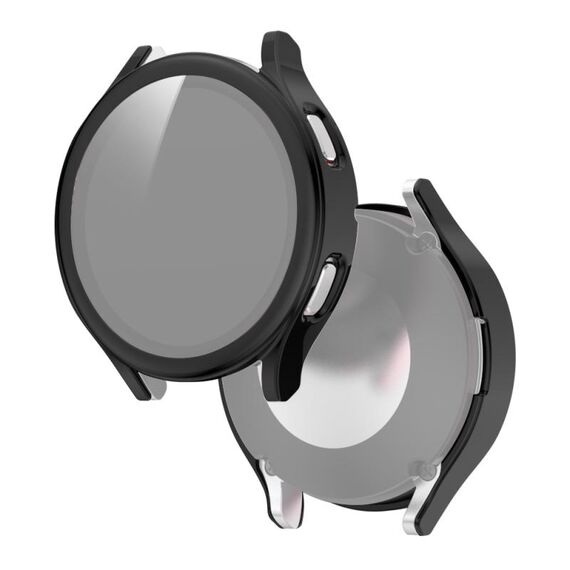 Per Samsung Galaxy Watch4 44 mm PC elettroplato + custodia protettiva integrata in vetro temperato (nero)